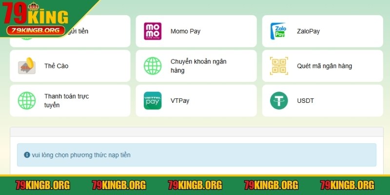 Nạp tiền 79King khởi đầu trải nghiệm cá cược